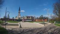 Widok z kamery na Sanktuarium Maryjne i Klasztor Zakonu Paulinów w Częstochowie.