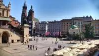 Kamera obrotowa z widokiem na Rynek Główny w Krakowie od strony ulicy Brackiej