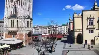 Kamera obrotowa z widokiem na Rynek Główny w Krakowie od strony ulicy Brackiej