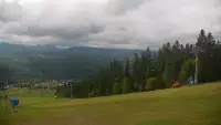 Widok na kolej i panoramę Tatr z Ośrodka Narciarskiego MAŁE CICHE.