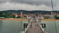 Kamera a z niej obraz na drewniane molo w Sopocie.