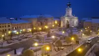Widok na rynek w Wadowicach z kamery obrotowej.