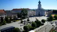 Widok na rynek w Wadowicach z kamery obrotowej.