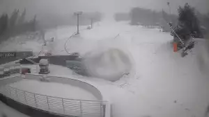 Warunki narciarskie z dolnej części trasy zjazdowej Beskid Sport Arena.