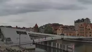 Kamera z widokiem na Śródmieście oraz kładkę na Motławie