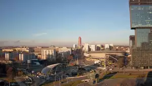 Widok z kamery na Spodek w Katowicach