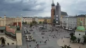 Widok na Kościół Mariacki w Krakowie.