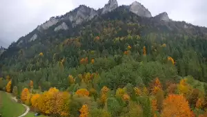 Widok na żywo na panoramę Sromowców Niżnych i rzekę Dunajec