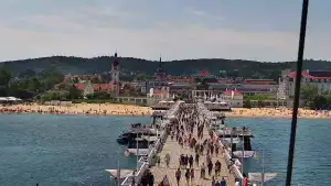 Kamera a z niej obraz na drewniane molo w Sopocie.