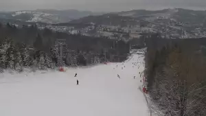 Widok z górnej stacji stoku Mały Rachowiec