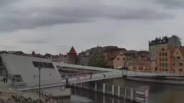 Kamera z widokiem na Śródmieście oraz kładkę na Motławie