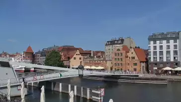 Kamera z widokiem na Śródmieście oraz kładkę na Motławie