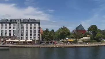 Kamera z widokiem na Śródmieście oraz kładkę na Motławie
