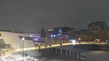 Kamera z widokiem na Śródmieście oraz kładkę na Motławie