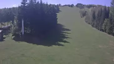 Widok na żywo z dolnej stacji wyciągu Pod Dziedzicem w Gogołowie prezentujący całość stoku.