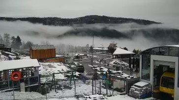 Ujęcie na dolną stację kolei linowo-terenowej na Górę Żar.