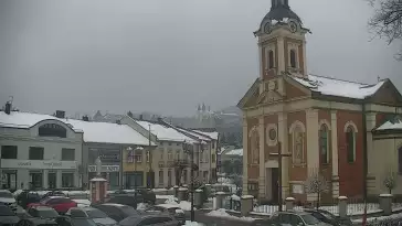 Ujęcie z kamery na Kalwarie Zebrzydowską założoną w pierwszej poł. XVII w.