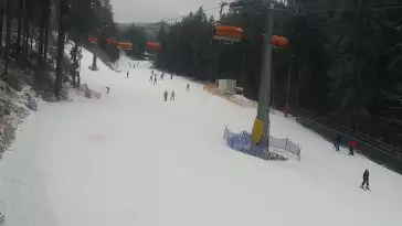 Widok z Kamery trasę narciarską w Karpacz Biały Jar.