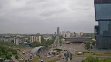 Widok z kamery na Spodek w Katowicach