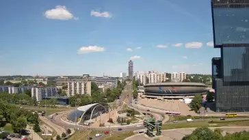 Widok z kamery na Spodek w Katowicach