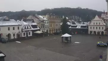 Kamera prezentuje widok na rynek w Kazimierzu Dolnym
