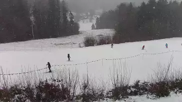 Widok na środkową część trasy zjazdowej w stacji narciarskiej Laskowa Ski