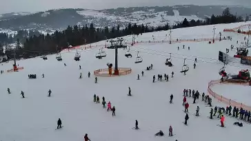Obraz z kamery na żywo na stację narciarską Rusin-ski oraz panoramę Tatr.