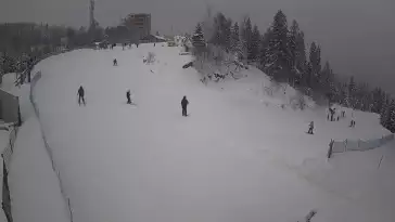 Zdjęcie z kamery na górną stację w ośrodku narciarskim Skolnity ski w Wiśle.