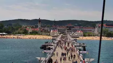 Kamera a z niej obraz na drewniane molo w Sopocie.