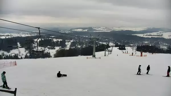 Widok na jedną z tras narciarskich - Kotelnica I oraz na wspaniałe szczyty Tatr