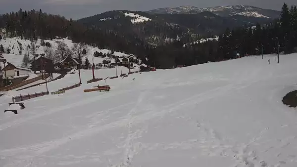 Widok z kamery na stok Biały Krzyż w Szczyrku.