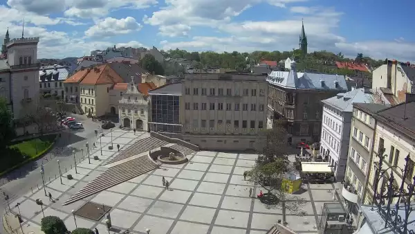 Widok z Kamery na Plac Bolesława Chrobrego w Bielsku-Białej na żywo