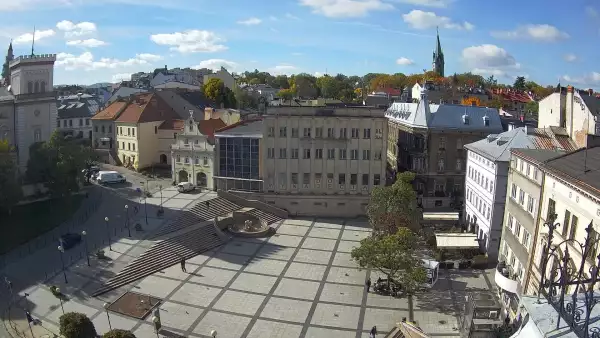 Widok z Kamery na Plac Bolesława Chrobrego w Bielsku-Białej na żywo
