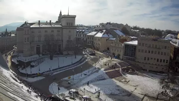 Widok z Kamery na Plac Bolesława Chrobrego w Bielsku-Białej na żywo