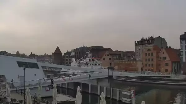 Kamera z widokiem na Śródmieście oraz kładkę na Motławie