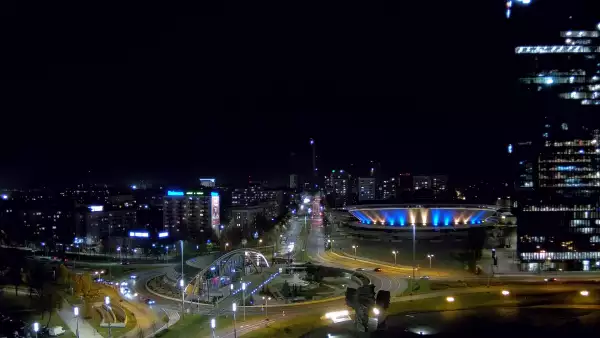 Widok z kamery na Spodek w Katowicach