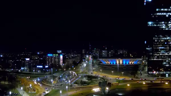 Widok z kamery na Spodek w Katowicach