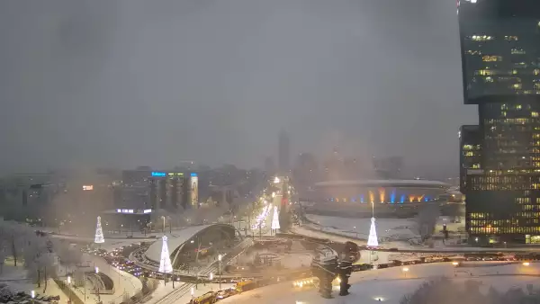 Widok z kamery na Spodek w Katowicach