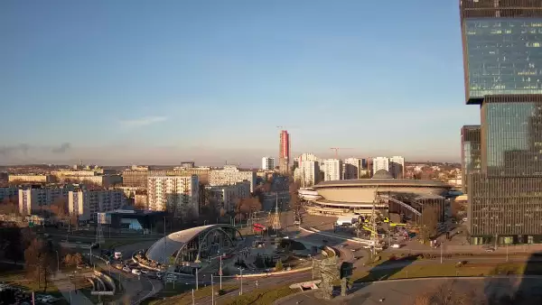 Widok z kamery na Spodek w Katowicach