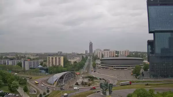 Widok z kamery na Spodek w Katowicach