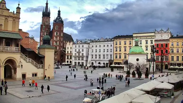 Kamera obrotowa z widokiem na Rynek Główny w Krakowie od strony ulicy Brackiej