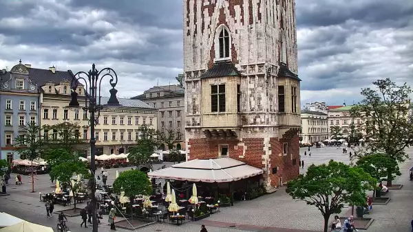 Kamera obrotowa z widokiem na Rynek Główny w Krakowie od strony ulicy Brackiej