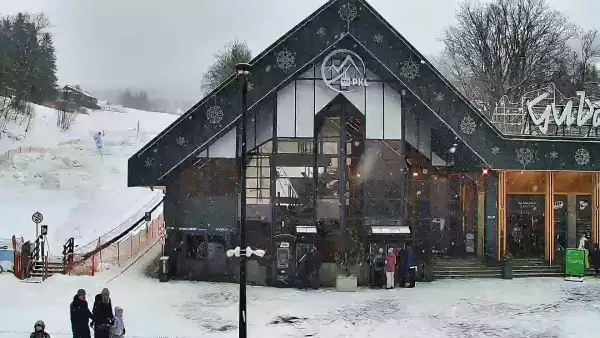 Widok na dolną stację kolei linowej na Gubałówkę oraz targowisko.