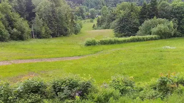 Widok na środkową część trasy zjazdowej w stacji narciarskiej Laskowa Ski