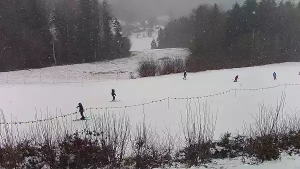 Widok na środkową część trasy zjazdowej w stacji narciarskiej Laskowa Ski