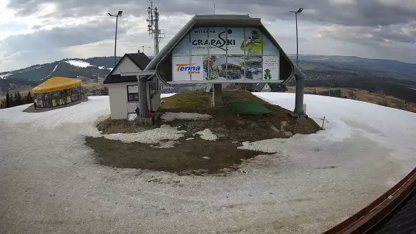 Kamera pokazuje górną stację kolei linowej na GrapaSki