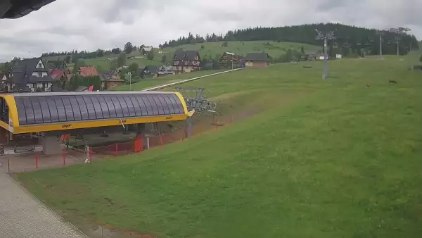 Widok z kamery na dolną stację ośrodka narciarskiego Małe Ciche.