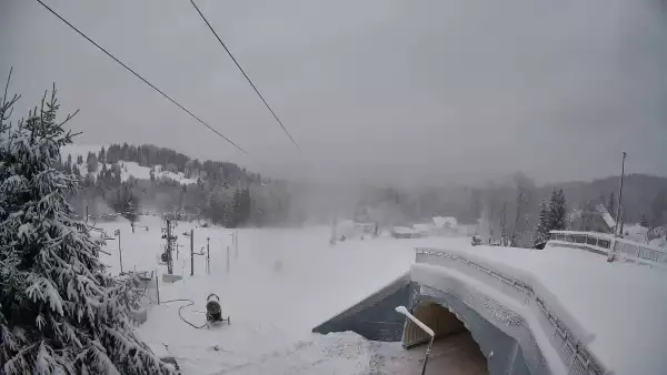Widok z kamery obejmuje dolną część stacji narciarskiej Nartorama w kompleksie Zieleniec Sport Arena