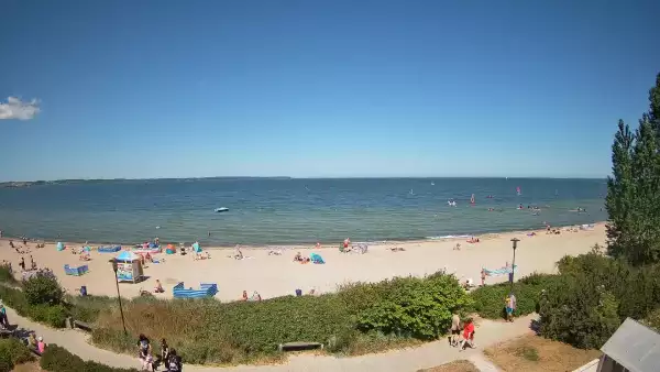 Widok na Promenadę i Plażę w REWIE. Sporty wodne Zatoka Pucka