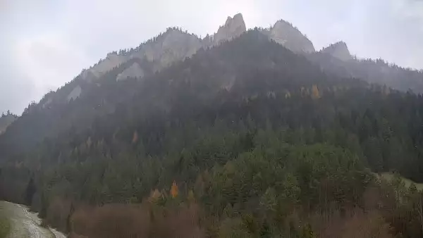 Widok na żywo na panoramę Sromowców Niżnych i rzekę Dunajec